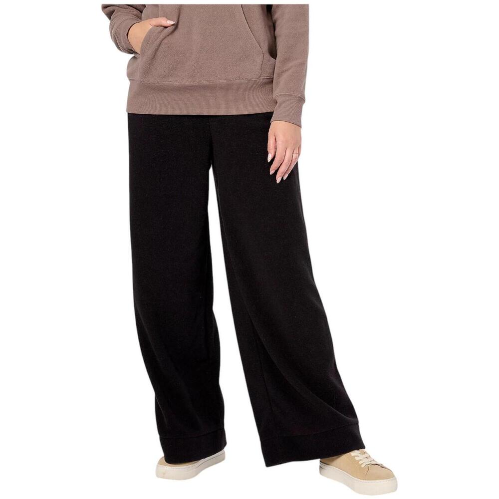 Encore by Idina Menzel Women's Fleece Wide Leg Pants Black - Regular